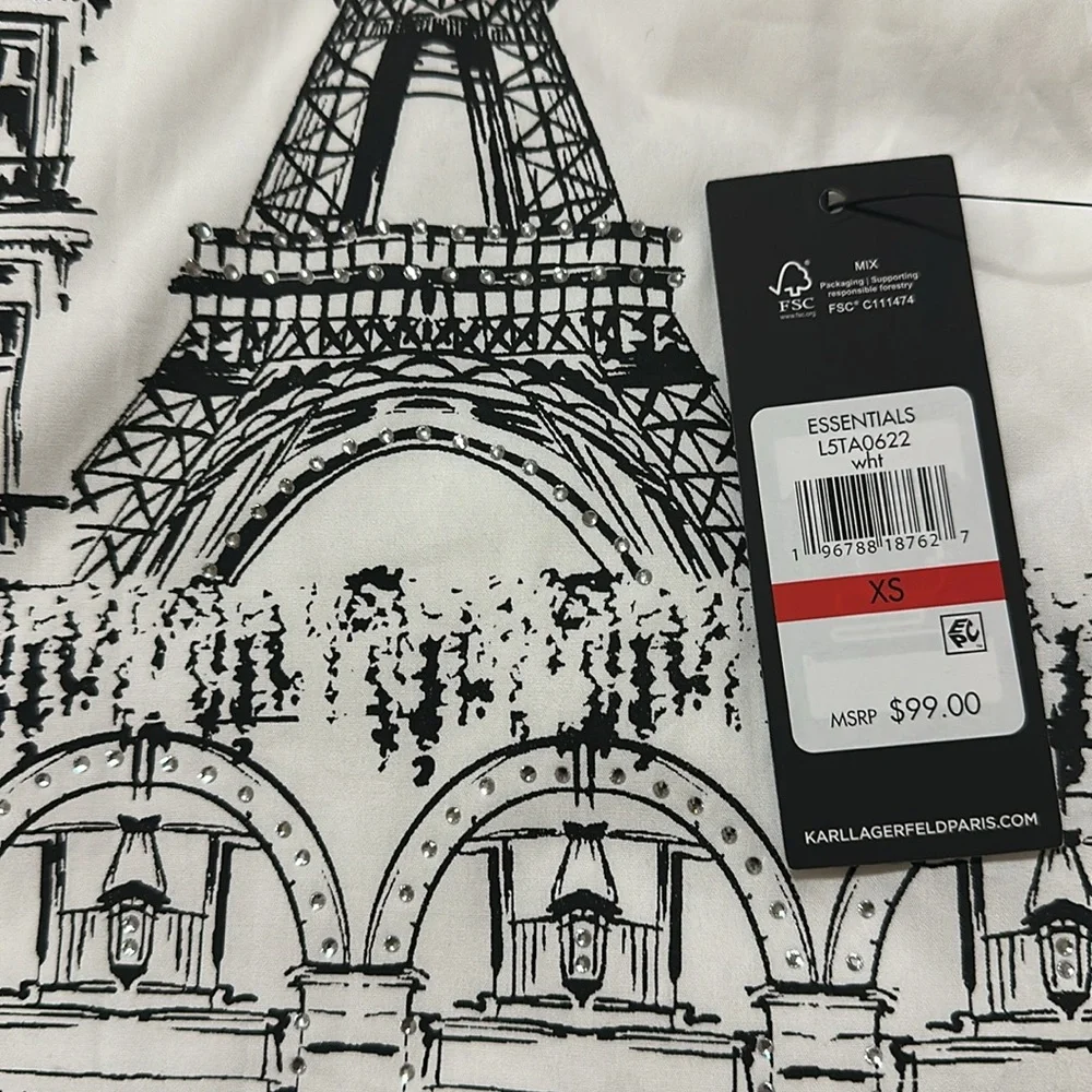 KARL LAGERFELD PARIS Cotton Crop Paris Scene Button-Front Top - Picture 8 of 10